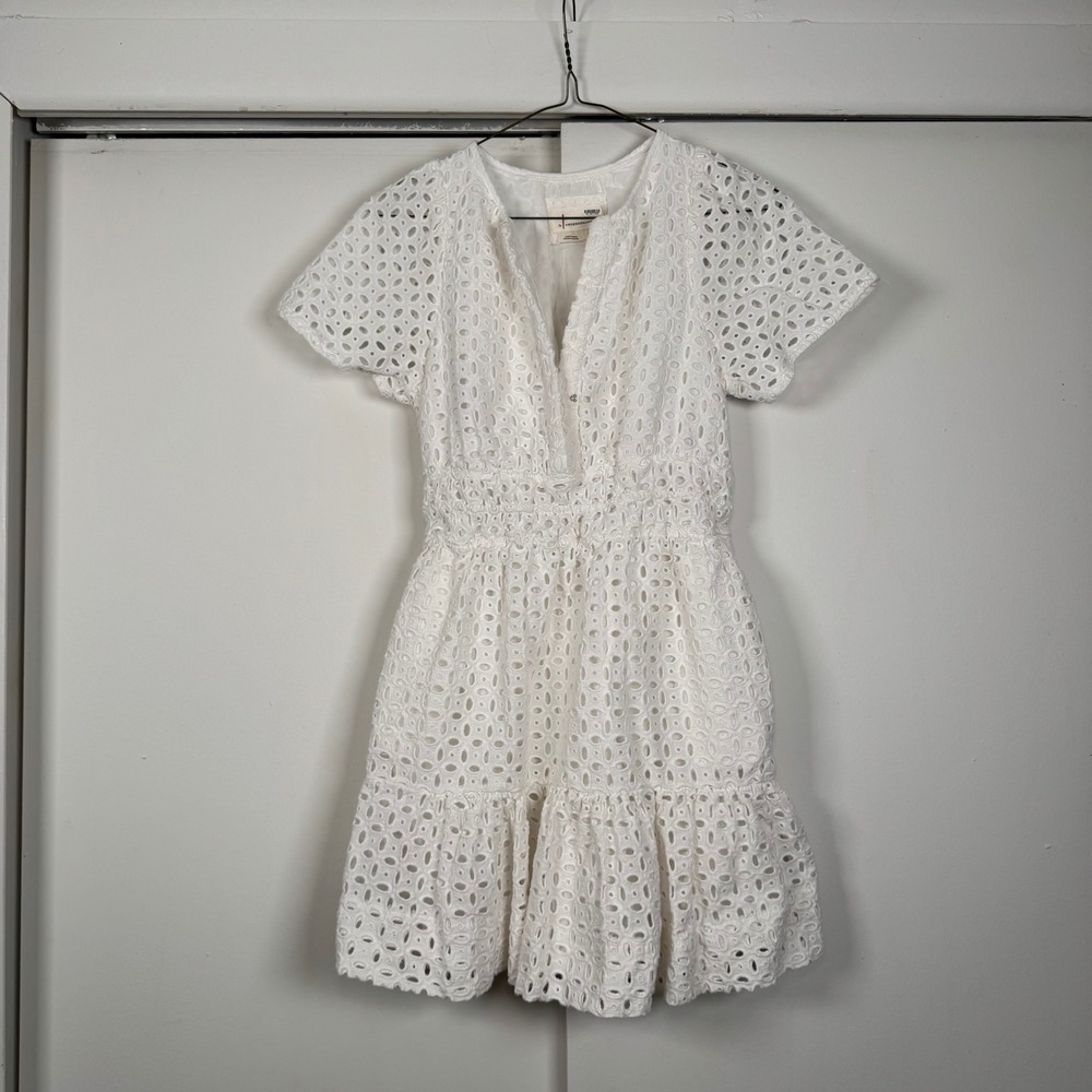 Anthropologie White Somerset Eyelet Mini Dress Sz S SS